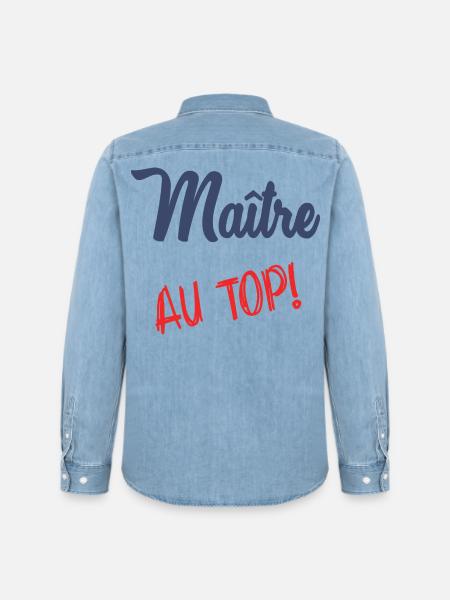 MASTER AT THE TOP - Men’s Organic Denim Shirt by Stanley/Stella - light wash