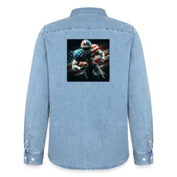 Patriotischer American Football - Männer Jeanshemd Organic von Stanley/Stella - verwaschenes Hellblau - Hinten - AI Model Male 185 light (185cm)