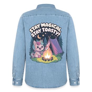 Bleiben Sie magisch, bleiben Sie warm! - Männer Jeanshemd Organic von Stanley/Stella - verwaschenes Hellblau - Hinten - AI Model Male 185 light (185cm)