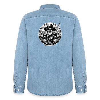 Logo du pêcheur - Chemise en denim homme bio Stanley/Stella - bleu clair délavé - Dos - AI Model Male 185 light (185cm)