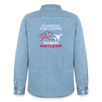 Pilot Therapie Spruch Flugzeug Geschenk - Männer Jeanshemd Organic von Stanley/Stella - verwaschenes Hellblau - Hinten - AI Model Male 185 light (185cm)
