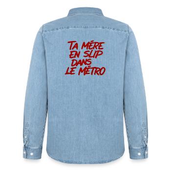 Provocation Métro: Mère en Slip - Chemise en denim homme bio Stanley/Stella - bleu clair délavé - Dos - AI Model Male 185 light (185cm)