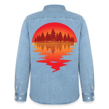 Sonnenuntergang am Waldsee - Männer Jeanshemd Organic von Stanley/Stella - verwaschenes Hellblau - Hinten - AI Model Male 185 light (185cm)