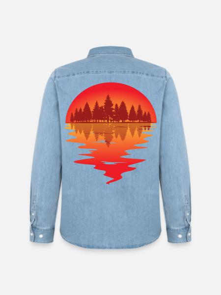 Sunset at the forest lake - Men’s Organic Denim Shirt by Stanley/Stella - light wash
