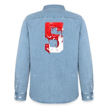 NON. 5 NUMÉRO 5 ROUGE BLANC 5ÈME ANNIVERSAIRE - Chemise en denim homme bio Stanley/Stella - bleu clair délavé - Dos - AI Model Male 185 light (185cm)