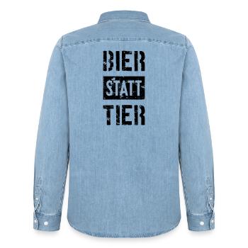 BIER STATT TIER - Männer Jeanshemd Organic von Stanley/Stella - verwaschenes Hellblau - Hinten - AI Model Male 185 light (185cm)