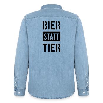 BIER STATT TIER VEGAN VEGANER - Männer Jeanshemd Organic von Stanley/Stella - verwaschenes Hellblau - Hinten - AI Model Male 185 light (185cm)