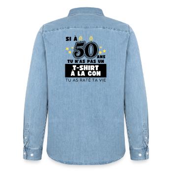 Le T-shirt à la con 50ème Anniversaire - Chemise en denim homme bio Stanley/Stella - bleu clair délavé - Dos - AI Model Male 185 light (185cm)