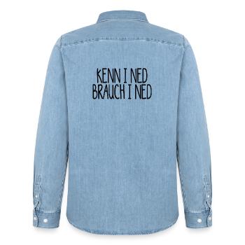 kenn i ned, brauch i ned. Kenn ich nicht - Männer Jeanshemd Organic von Stanley/Stella - verwaschenes Hellblau - Hinten - AI Model Male 185 light (185cm)