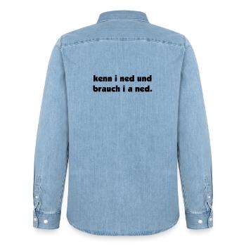 kenn i ned und brauch i a ned - kenne ich nicht - Männer Jeanshemd Organic von Stanley/Stella - verwaschenes Hellblau - Hinten - AI Model Male 185 light (185cm)