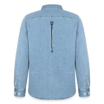 nail me - nagle mich - lusig und zweideutig - Männer Jeanshemd Organic von Stanley/Stella - verwaschenes Hellblau - Hinten - AI Model Male 185 light (185cm)