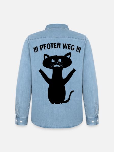 Pfoten Weg! – Schwarze Katze Statement - Männer Jeanshemd Organic von Stanley/Stella - verwaschenes Hellblau