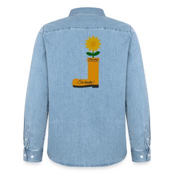 Flower Boots - Men’s Organic Denim Shirt by Stanley/Stella - light wash - Back - AI Model Male 185 light (185cm)