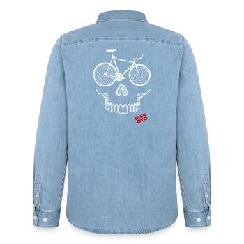 skull cyclist dark - Männer Jeanshemd Organic von Stanley/Stella - verwaschenes Hellblau - Hinten - AI Model Male 185 light (185cm)