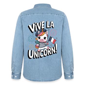 Vive La Unicorn! - Men’s Organic Denim Shirt by Stanley/Stella - light wash - Back - AI Model Male 185 light (185cm)