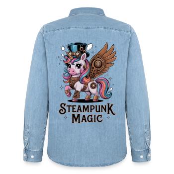 Steampunk Magic - Men’s Organic Denim Shirt by Stanley/Stella - light wash - Back - AI Model Male 185 light (185cm)