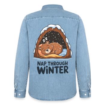Sieste pendant l’hiver - Chemise en denim homme bio Stanley/Stella - bleu clair délavé - Dos - AI Model Male 185 light (185cm)
