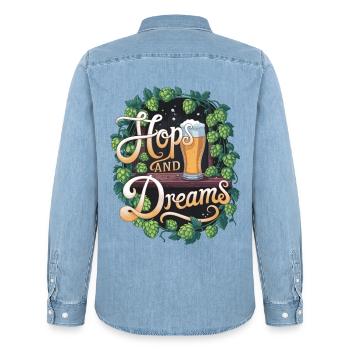 Hopfen und Träume - Männer Jeanshemd Organic von Stanley/Stella - verwaschenes Hellblau - Hinten - AI Model Male 185 light (185cm)