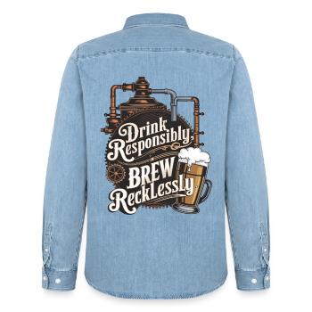 Trinken Sie verantwortungsbewusst, brauen Sie rücksichtslos - Männer Jeanshemd Organic von Stanley/Stella - verwaschenes Hellblau - Hinten - AI Model Male 185 light (185cm)