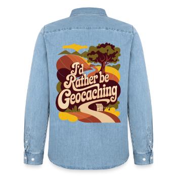 I'd Rather Be Geocaching - Men’s Organic Denim Shirt by Stanley/Stella - light wash - Back - AI Model Male 185 light (185cm)