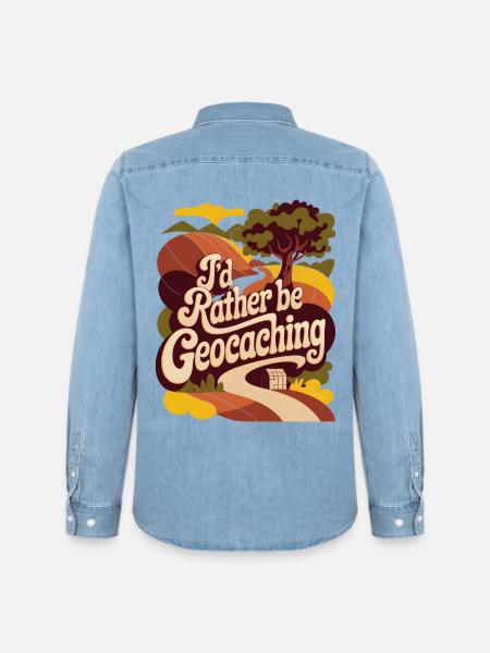 I'd Rather Be Geocaching - Men’s Organic Denim Shirt by Stanley/Stella - light wash