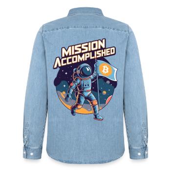 Mission erfüllt - Männer Jeanshemd Organic von Stanley/Stella - verwaschenes Hellblau - Hinten - AI Model Male 185 light (185cm)