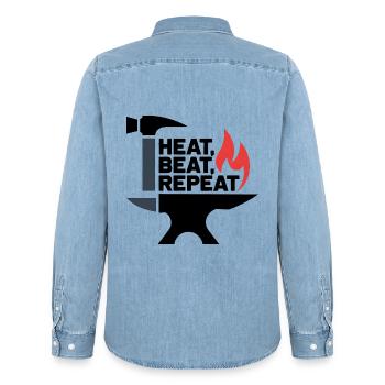 Heat, Beat, Repeat - Men’s Organic Denim Shirt by Stanley/Stella - light wash - Back - AI Model Male 185 light (185cm)