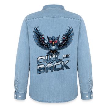 Owl Be Back - Men’s Organic Denim Shirt by Stanley/Stella - light wash - Back - AI Model Male 185 light (185cm)