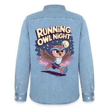 Laufende Eulennacht - Männer Jeanshemd Organic von Stanley/Stella - verwaschenes Hellblau - Hinten - AI Model Male 185 light (185cm)