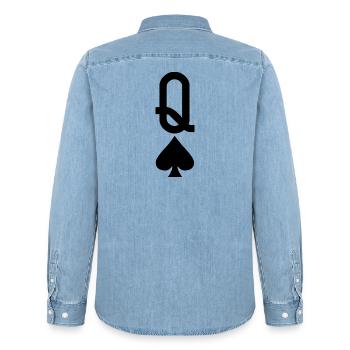 Carte à jouer au poker - Spades Lady - Chemise en denim homme bio Stanley/Stella - bleu clair délavé - Dos - AI Model Male 185 light (185cm)