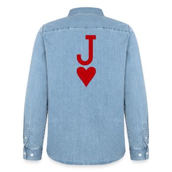 Poker Spielkarte - Herz Bube - Männer Jeanshemd Organic von Stanley/Stella - verwaschenes Hellblau - Hinten - AI Model Male 185 light (185cm)