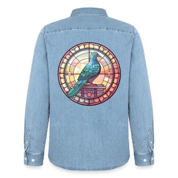 Bunte Aquarell-Tierhaustierillustration der Taube - Männer Jeanshemd Organic von Stanley/Stella - verwaschenes Hellblau - Hinten - AI Model Male 185 light (185cm)