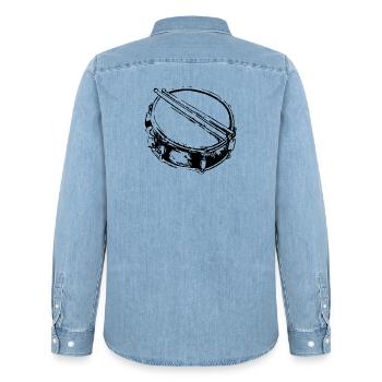 Snare - Drum - Percussion - Music - Men’s Organic Denim Shirt by Stanley/Stella - light wash - Back - AI Model Male 185 light (185cm)