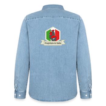 Rétro Progettato en Italia Roller Rengaine - Chemise en denim homme bio Stanley/Stella - bleu clair délavé - Dos - AI Model Male 185 light (185cm)