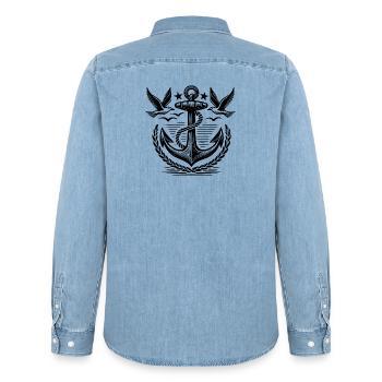 Logo de l’ancre Seagulls - Chemise en denim homme bio Stanley/Stella - bleu clair délavé - Dos - AI Model Male 185 light (185cm)