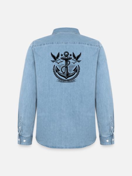 Anchor Seagulls Logo - Men’s Organic Denim Shirt by Stanley/Stella - light wash