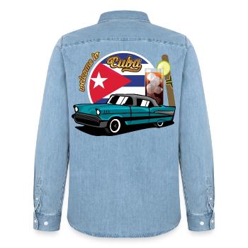 Cuba Cigar Car Rum Libre Havana Souvenir retro - Men’s Organic Denim Shirt by Stanley/Stella - light wash - Back - AI Model Male 185 light (185cm)