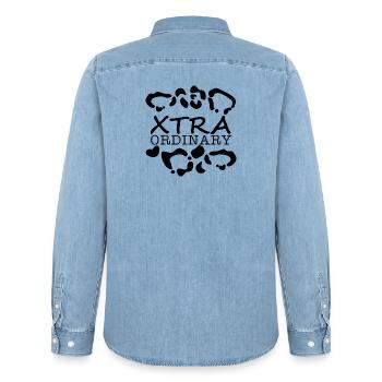 XTRA ORDINARY Abstract - Men’s Organic Denim Shirt by Stanley/Stella - light wash - Back - AI Model Male 185 light (185cm)