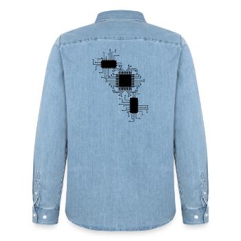 electrician electrical electronics occupation voltage CPU - Men’s Organic Denim Shirt by Stanley/Stella - light wash - Back - AI Model Male 185 light (185cm)