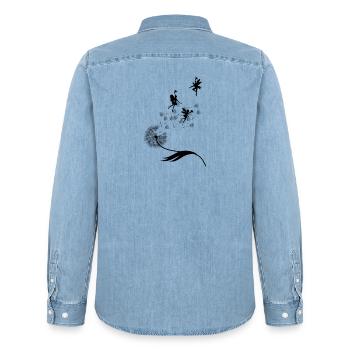 Butterfly Design Pustula Meadow Hearts Fairies - Men’s Organic Denim Shirt by Stanley/Stella - light wash - Back - AI Model Male 185 light (185cm)