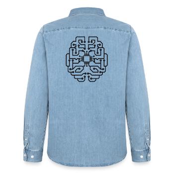 electrician electrical electronics occupation voltage CPU - Men’s Organic Denim Shirt by Stanley/Stella - light wash - Back - AI Model Male 185 light (185cm)