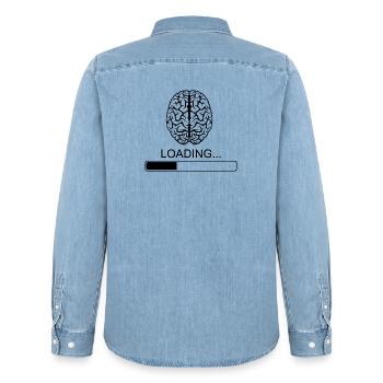Brain Proverbes drôle drôle de petit déjeuner blague - Chemise en denim homme bio Stanley/Stella - bleu clair délavé - Dos - AI Model Male 185 light (185cm)