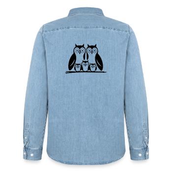 Famille Chouettes - 2 parents 3 enfants - Chemise en denim homme bio Stanley/Stella - bleu clair délavé - Dos - AI Model Male 185 light (185cm)