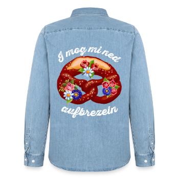 I mog mi ned aufbrezeln lustiges Dirndl Shirt - Chemise en denim homme bio Stanley/Stella - bleu clair délavé - Dos - AI Model Male 185 light (185cm)
