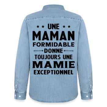 Cadeau pour Grand-Mère - Une Mamie Exceptionnelle - Chemise en denim homme bio Stanley/Stella - bleu clair délavé - Dos - AI Model Male 185 light (185cm)