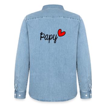 PAPY. FÊTE DES PÈRES. BONNE FÊTE PAPY - Chemise en denim homme bio Stanley/Stella - bleu clair délavé - Dos - AI Model Male 185 light (185cm)