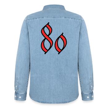 80. 80 ANS. 80e ANNIVERSAIRE. ANNIVERSAIRE 80 ANS. - Chemise en denim homme bio Stanley/Stella - bleu clair délavé - Dos - AI Model Male 185 light (185cm)