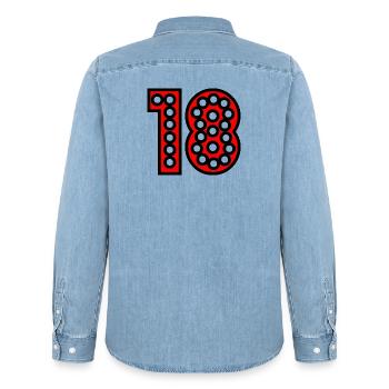 18. 18 ANS. 18e ANNIVERSAIRE. ANNIVERSAIRE 18 ANS. - Chemise en denim homme bio Stanley/Stella - bleu clair délavé - Dos - AI Model Male 185 light (185cm)