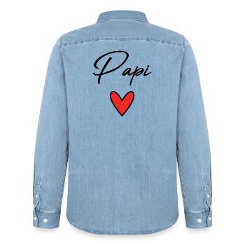 PAPI. PAPA. FÊTE DES PÈRES. BONNE FÊTE PAPA - Chemise en denim homme bio Stanley/Stella - bleu clair délavé - Dos - AI Model Male 185 light (185cm)