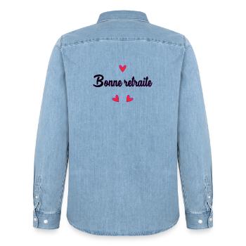 RETRAITE. RETRAITE. RETRAITEE. RETRAITE - Chemise en denim homme bio Stanley/Stella - bleu clair délavé - Dos - AI Model Male 185 light (185cm)